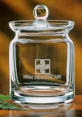 Biscuit Barrel Etched, Mouth Blown Crystal