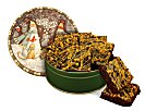 Delicious brownies in holiday gift tins