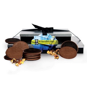 Gift Tower with Chocolate Covered Cookies and Popcorn 