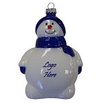 Snowman Glass Ornament - Blue with Multi-Color Imprint