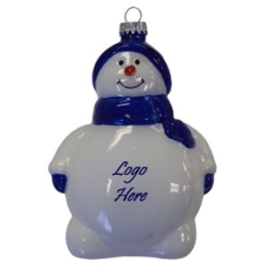Snowman Glass Ornament - Blue with Multi-Color Imprint 
