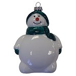 Snowman Glass Ornament - Green with Multi-Color Imprint