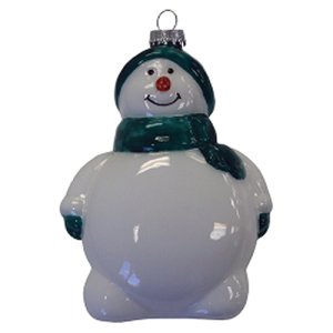 Snowman Glass Ornament - Green with Multi-Color Imprint 