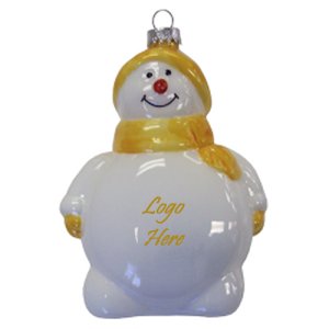 Snowman Glass Ornament - Yellow with Multi-Color Imprint 