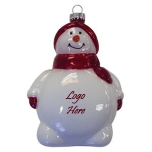 Snowman Glass Ornament - Red with 1 Color Imprint 