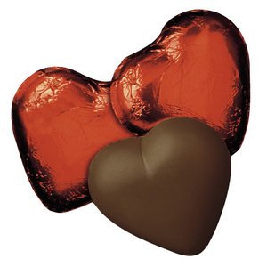 Dark Chocolate Hearts in Red Foil - Stock 
