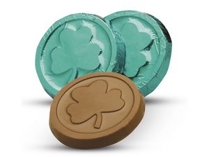 Milk Chocolate Shamrock Coins in Green Foil 