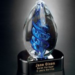Blue Swirl on Black Base Art Glass Award 5 in.