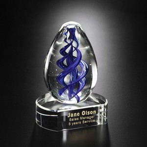 Blue Swirl on Clear Base Art Glass Award 5 in. 