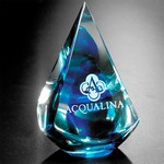 Quatro Pyramid Art Glass Award  Blue 4 in.