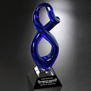 Allegiance Art Glass Award 16-3/4 in. Blue on Black Glass Base 