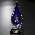 Blue Teardrop Art Glass Award 14 in.