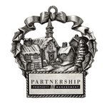 Pewter Finish Christmas Snow Houses Ornament