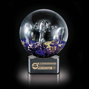 Serendipity Art Glass Award on Black Base - 6.25 in. Diam 