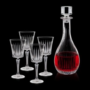 Bacchus Decanter and 4 Wine Glasses Engraved 