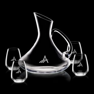 Bearden Carafe and 4 Stemless Wine Glasses Engraved 