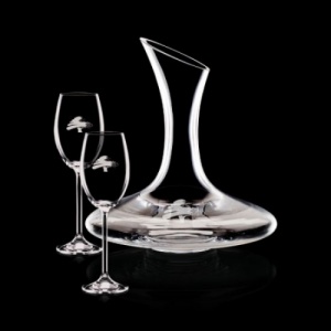 Madagascar Carafe and 2 Wine Glasses Engraved 