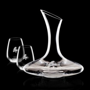 Madagascar Carafe and 2 Stemless Wine Glasses Engraved 