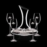 Madagascar Carafe and 4 Wine Glasses Engraved