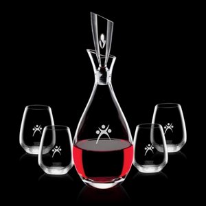 Juliette Decanter and 4 Stemless Wine Glasses Engraved 