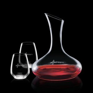 Cimarron Carafe and 2 Stemless Wine Glasses Engraved 