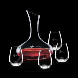 Cimarron Carafe and 4 Stemless Wine Glasses Engraved 