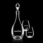 Malvern Decanter and 2 Stemless Wine Glasses Engraved