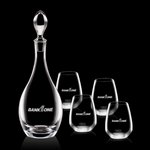 Malvern Decanter and 4 Stemless Wine Glasses Engraved