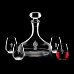 Stratford Decanter and 4 Stemless Wine Glasses Engraved