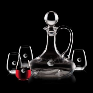 Horsham Decanter and 4 Stemless Wine Glasses Engraved 