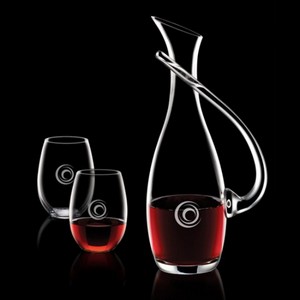 Uxbridge Carafe and 2 Stemless Wine Glasses Engraved 