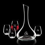 Celina Carafe and 4 Stemless Wine Glasses Engraved