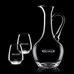 Deane Carafe and 2 Stemless Wine Glasses Engraved