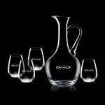 Deane Carafe and 4 Stemless Wine Glasses Engraved