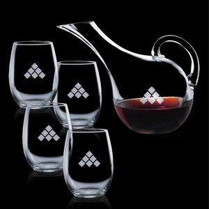 Medford Carafe and 4 Stemless Wine Glasses Engraved 