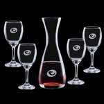 Bishop Carafe and 4 Wine Glasses Engraved Glasses