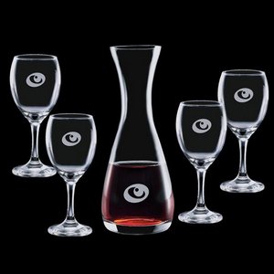 Bishop Carafe and 4 Wine Glasses Engraved Glasses 