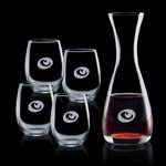 Bishop Carafe and 4 Stemless Wine Glasses Engraved