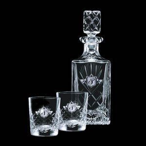 Cavanaugh Decanter and 2 Double Old Fashioned Glasses 