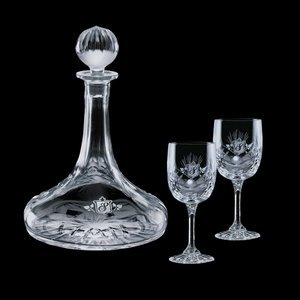 Cavanaugh Ship's Decanter and 2 Wine Glasses Engraved 