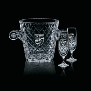 Medallion Wine Glasses Engraved Cooler and 2 Flutes 