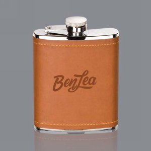 Shelburne Hip Flask - Brown 6oz Leatherette 
