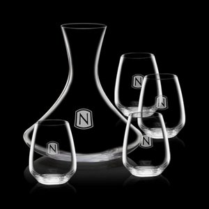 Senderwood Carafe and 4 Brunswick Wine Glasses Engraved 