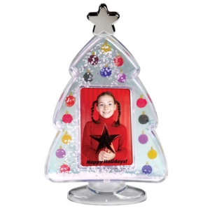 Christmas Tree Snow Globe with Custom Imprint and Photo Insert 