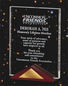 Crystal Plaque With Cherry Wood Base  - SM 