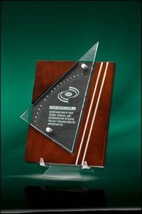 Premiera Plaque With Cherry Stained Wood And Jade Crystal 
