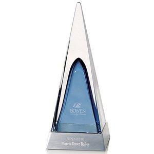 Art glass on Aluminum Base Blue Pyramid - Large 