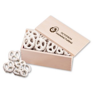 White Chocolate Pretzels in Wooden Gift Box 