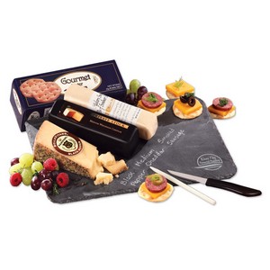 Genuine Slate Serving Plate with Wisconsin Cheese & Sausage - NEW 