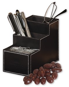 Faux Leather Desk Organizer with Chocolate Covered Almonds 